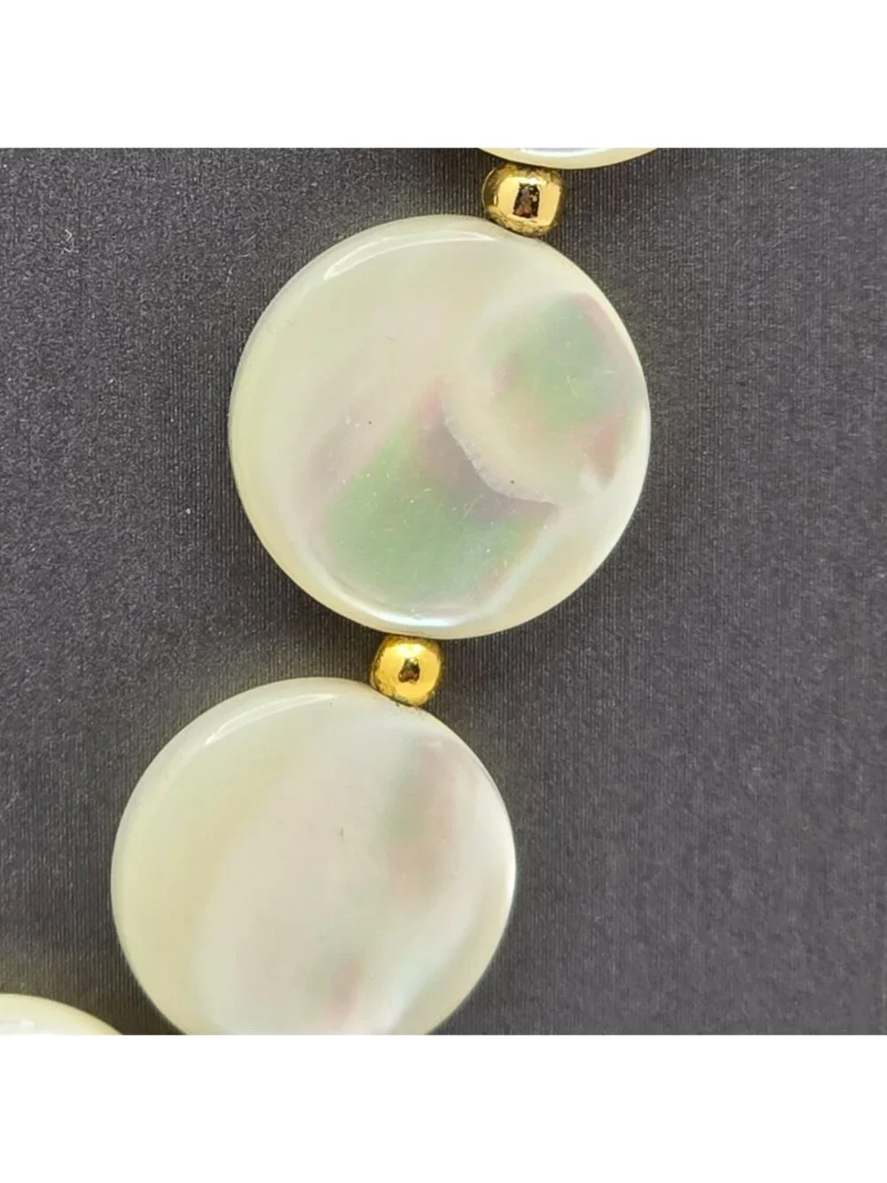 Vintage Mother Of Pearl Coin Necklace Gold Plated Nautical Chic Shell Jewelry
